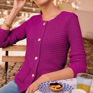 NWT Talbots ‘Kate’ Woven Lady Cardigan in Fucshia Purple Size Small Petite